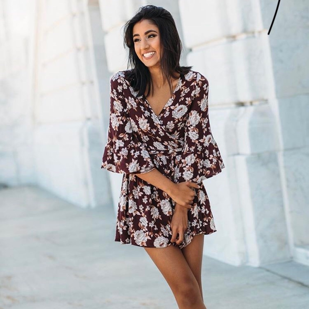 American Eagle Floral Wrap Tie V neck dress
